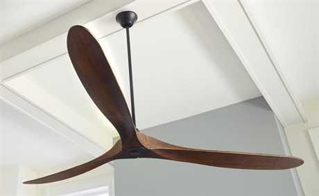 With a sleek modern silhouette, a DC motor and super energy-efficiency, the Maverick Super Max ceiling fan from Monte Carlo features softly rounded blades and elegantly simple housing. Maverick Super Max has an impressive 88-inch blade sweep and a 3-blade design that delivers a distinct profile for extra-large living rooms, great rooms or outdoor covered areas Cabin Style Living Room, Propeller Ceiling Fan, 3 Blade Ceiling Fan, Room Fan, Outdoor Fan, New Interior Design, Outdoor Ceiling, Modern Fan, Ceiling Fan With Remote