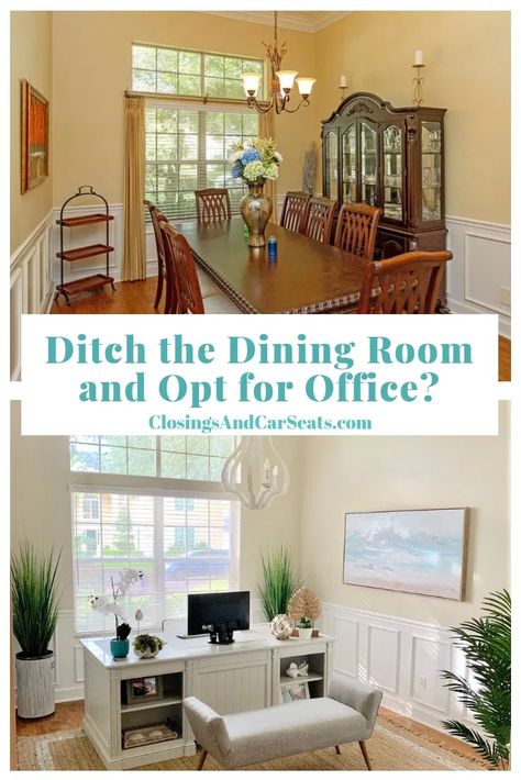 Wine Room Office, Dining Room Conversion Ideas Office, Dining Room Into Home Office, Converting A Dining Room Into An Office, Open Room Office Ideas, How To Close Off An Open Dining Room, Dining Room To Home Office Conversion, Converted Dining Room Ideas Home Office, Dining Room Office Ideas