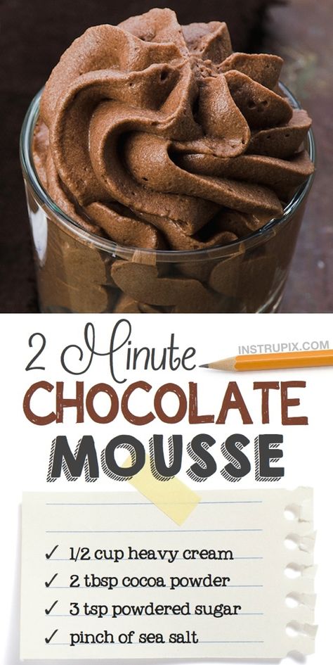 Easy 2-Minute Chocolate Mousse Recipe Simple Chocolate Dessert, Easy Chocolate Mousse Recipe, Quick And Easy Dessert Recipes, Mousse Recipes Easy, Easy Dessert Ideas, No Bake Chocolate Desserts, Easy Chocolate Mousse, Resepi Biskut, Coconut Dessert