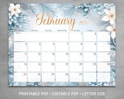 Calendar Landscape, Calendar February, February Calendar, Landscape Calendar, Editable Calendar, Cute Calendar, Winter Background, 2024 Calendar, Daily Reminders