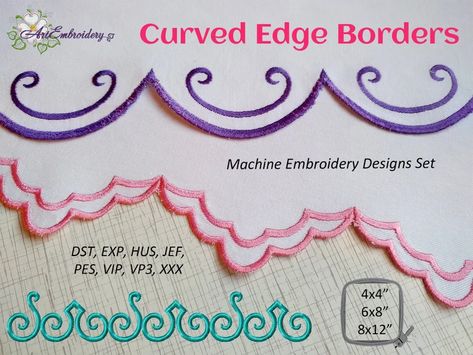 Curved Edge Borders Machine Embroidery Border Designs Set in | Etsy Australia Machine Embroidery Border Designs, Embroidery Border Designs, Scalloped Quilt, Dachshund Design, Embroidery Border, Watermark Design, Embroidery Design Sets, Cutwork Embroidery, Floral Embroidery Patterns