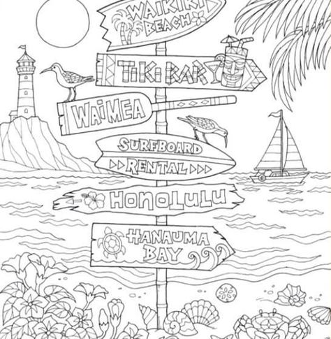 Coloring Pages Summer Aesthetic, Summer Coloring Sheets Aesthetic, Beachy Coloring Pages, Summer Coloring Pages For Adults, Beach Colouring Pages, Travel Coloring Pages, Coloring Stencils, Dover Coloring Pages, Summer Coloring Sheets