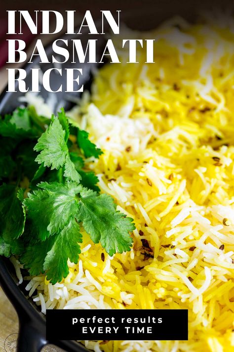 Indian Basmati Rice is the perfect side dish for a curry. Serve it with a saucy curry gravy for a delicious dinner. Basmati rice is light and fluffy with an aromatic, almost nutty floral taste, and with this easy recipe, your basmati rice will always be perfect. Just like you get from your favorite takeout place! I have a few restaurant cooking secrets to share to give you PERFECT basmati rice every time. Basmati Rice Recipes Easy, Rice Dinner Ideas, Indian Basmati Rice, Rice Dishes Recipes, Basmati Rice Recipes, Indian Side Dishes, Cooking Basmati Rice, Indian Rice Recipes, Indian Rice