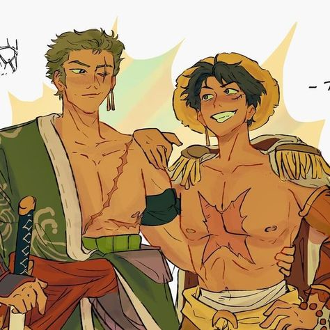 frances 🐸 on Instagram: "mom says it’s my turn to do a post TS redesign. i like 2 think zoro adds red to his palette for luffy  - - - - #onepiece #onepiecefanart #zolu #zoro #luffy #zoroxluffy #roronoazoro #monkeydluffy #artistsoninstagram" Luffy And Zoro Fan Art, One Piece Redesign, Zolu One Piece Fanart, Strawhats Fanart, Zoro And Luffy Matching Icons, Bottom Luffy, One Piece Luffy Fanart, Zoro X Luffy Fanart, Zolu Fanart