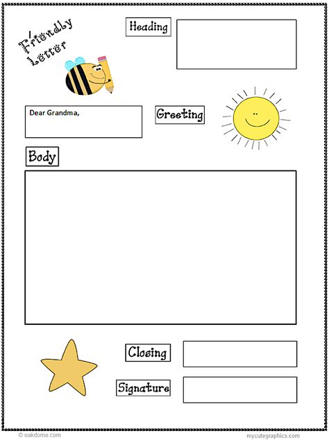 Letter Writing Grade 2, Letter Writing For Kids, Friendly Letter Template, English Letter Writing, Letter Writing Worksheets, Writing Kindergarten, Letter Writing Activities, Explanatory Writing, Teaching Games