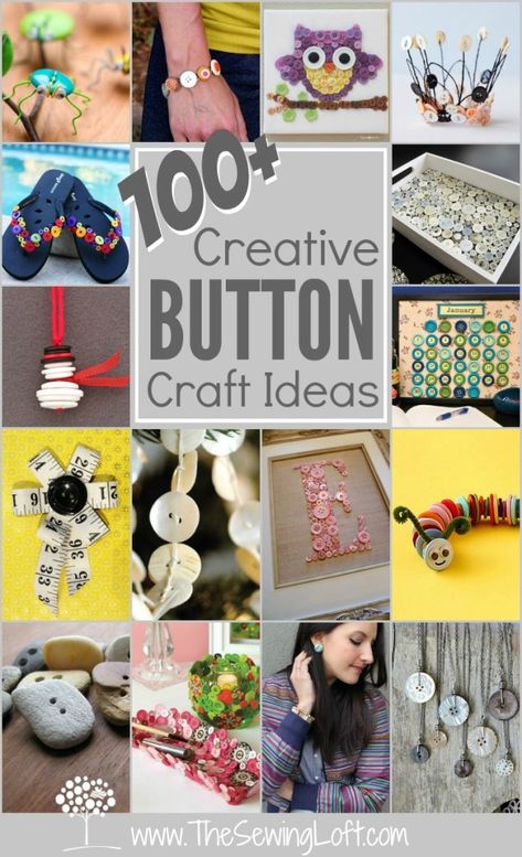 Grab your button jar because this mega list of creatively cool 100+ Button Projects will keep you inspired to use up every last one! The Sewing Loft Button Craft Ideas, Diy Button Crafts, Button Jar, Button Art Projects, Buttons Crafts Diy, Button Projects, Craft Show Booths, Button Creations, Button Craft