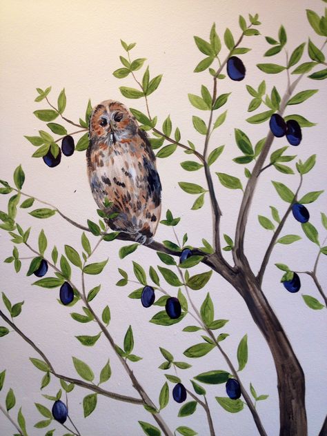 Plum Tree and Owl by Fable Mural Co.   #treemural #orchard Owl Mural Art, Owl Mural, Tree Mural, Plum Tree, Changing Room, Mural Art, Owls, Plum, Room Design