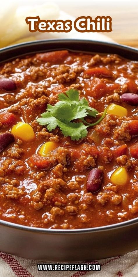 Craving a spicy kick in your meals? This Texas Chili Recipe is packed with rich flavors and tender meat that will tantalize your taste buds. Don’t forget to save this savory chili recipe for future family dinners or game day feasts—your friends will be begging for seconds! Savory Chili Recipe, Best Texas Chili Recipe, Texas Chili Recipe, Texas Chili, Tender Meat, Chili Paste, Beef Chuck, Tender Beef, Future Family