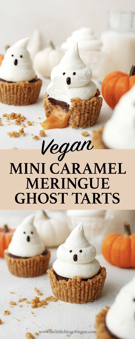 Caramel Meringue, Vegan Halloween Treat, Vegan Halloween, Dessert Vegan, Vegan Baking Recipes, Halloween Dessert, Vegan Caramel, Halloween Baking, Vegan Pumpkin