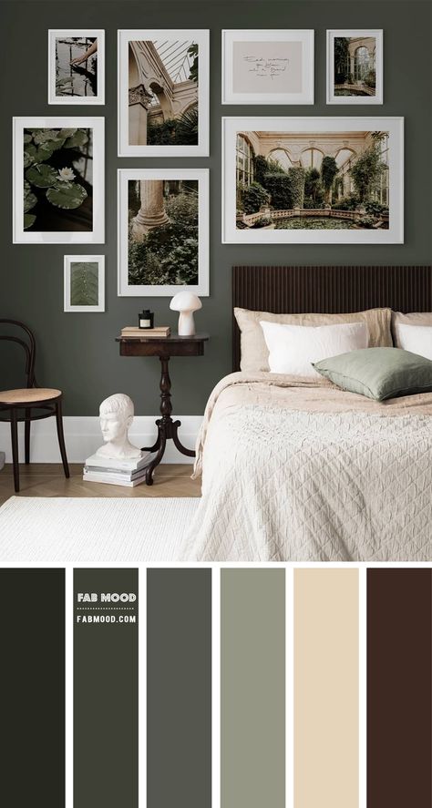 Brown Furniture Bedroom Colour Schemes, Brown Colour Bedroom Ideas, Bedroom Colour With Brown Furniture, Grey Wall With Brown Furniture, Wall Color Ideas Bedroom With Brown Furniture, Dark Brown Furniture Wall Color Ideas, Green Dark Brown Bedroom, Brown Themed Living Room Ideas, Bedroom Design Brown Furniture