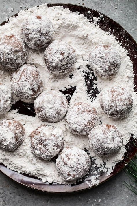 Easy Chocolate Peppermint Snowball Cookies that are made gluten-free with Chocolate Snowballs, Pecan Snowballs, Pecan Snowball Cookies, Meltaway Cookies, Snowball Cookie Recipe, Vegan Pecan, Russian Tea Cake, Mexican Wedding Cookies, Snowball Cookies