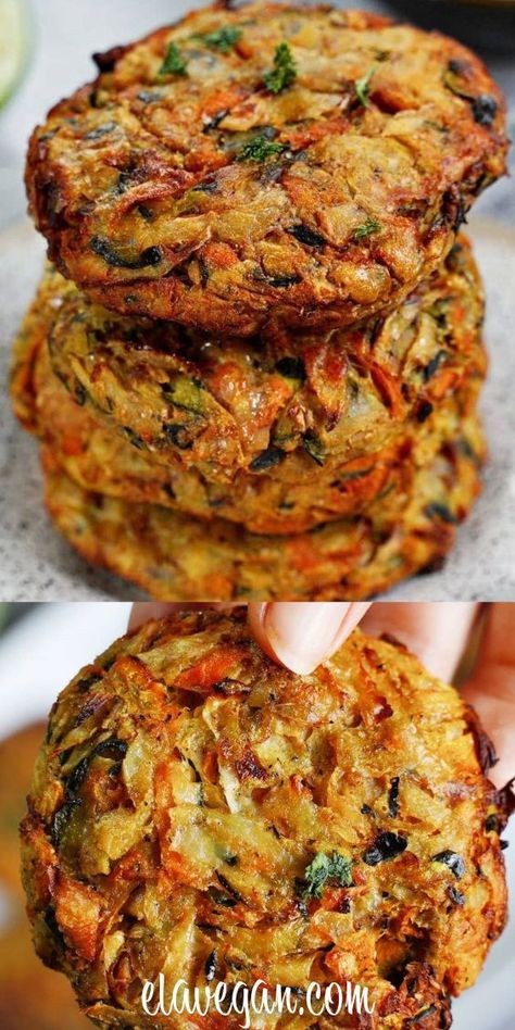 Vegetable Fritters, Veggie Cakes, Veggie Fritters, Sweet Potato Fritters, Veggie Patties, Veggie Burgers Recipe, Potato Fritters, Fritter Recipes, Tasty Vegetarian Recipes