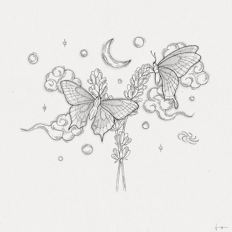 Digital illustration of butterflies made in Procreate. Tattoo design. Dragon With Flowers Tattoo, Tattoo With Butterflies, Butterfly Drawing Outline, Mandala Tattoo Sleeve Women, Dragon With Flowers, Tattoo Butterflies, Floral Sleeve Tattoo, Sky Tattoo, Sky Tattoos