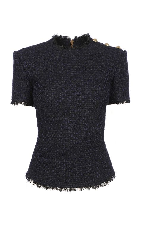 Balmain Short Sleeved Tweed Top Balmain Tweed, Balmain Fashion, Balmain Clothing, Balmain Collection, Tweed Top, Future Clothes, Looks Chic, Basic Outfits, Work Attire