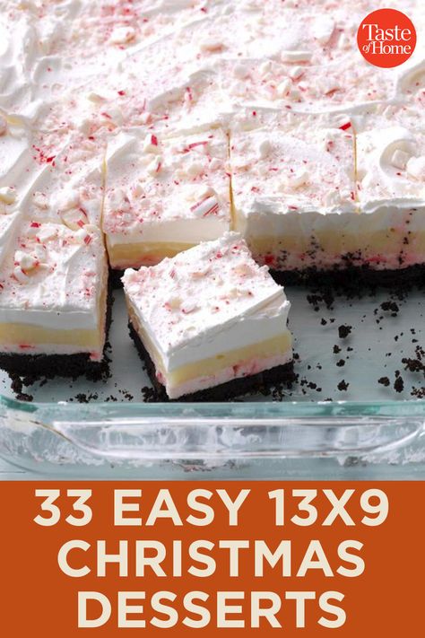 33 Easy 13x9 Christmas Desserts Christmas Desserts For A Crowd, Holiday Desserts Thanksgiving, Easy Christmas Desserts, Holiday Desserts Christmas, Dessert Halloween, Xmas Desserts, Easy Holiday Desserts, Christmas Desserts Easy, Dessert Party