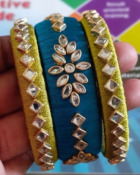 Varieties in pattern color and size beautiful silk thread bangles Adorn with customized jewel Available at reasonable price DM for order and enquiry..... Simple Thread Bangles Designs, Simple Silk Thread Bangles Design, Silk Thread Earrings Designs, Festive Jewellery, Silk Thread Bangles Design, Silk Bangles, Silk Thread Earrings, Thread Bangles Design, Bangles Diy