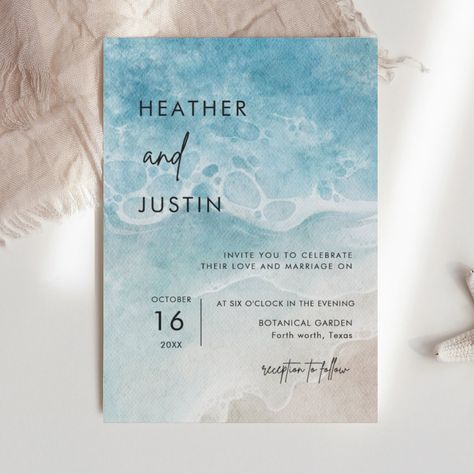 Beach Destination Wedding Invitations, Destination Wedding Invitation, Beach Theme Wedding Invitations, Sea Wedding, Ocean Wedding, Minimalist Summer, Wedding Invitation Size, Summer Wedding Invitations, Summer Beach Wedding