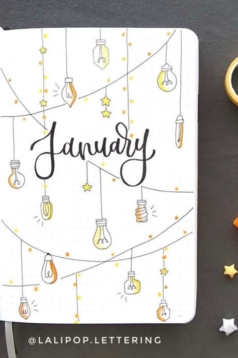 January Bullet Journal Cover, January Bujo, Bullet Journal Spread Ideas, Bujo Journal, Bullet Journal Work, Bullet Journal Month, Bullet Journal Cover, 15 January, January Bullet Journal