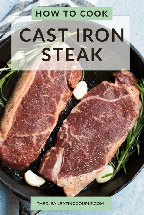 Ny Strip Steak Recipes, Steak On Stove, Ny Steak, Sirloin Steak Recipes, Cast Iron Steak, Steak Dinner Recipes, Strip Steak Recipe, Cast Iron Skillet Cooking, Easy Whole 30 Recipes