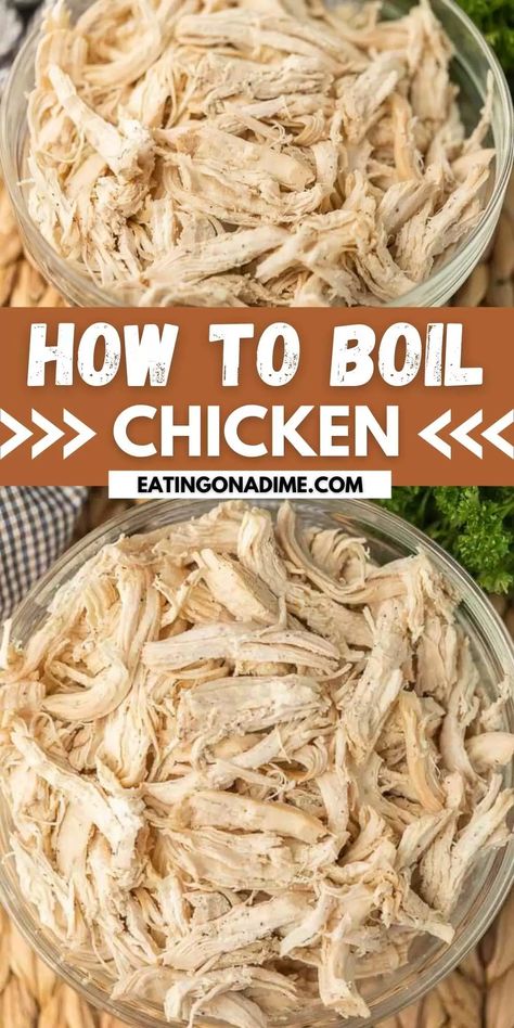 Shredded Chicken Boiled, Boiling Frozen Chicken Breast, Boiled Chicken Breast Recipes, Boil Chicken Breast, Boil Frozen Chicken, Boil Chicken, Boiled Chicken Recipes, Make Shredded Chicken, Boiled Chicken Breast