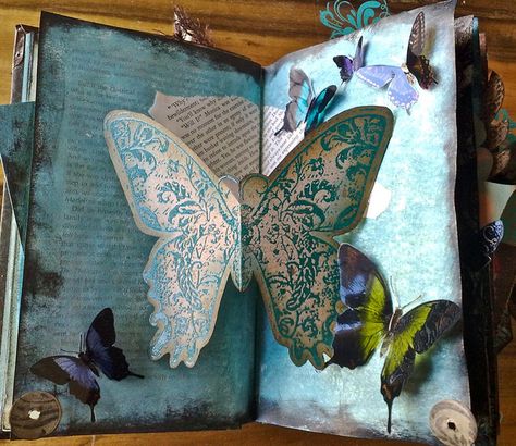 Butterflies Book, Book Butterflies, Altered Books Pages, Butterfly Book, Altered Book Journal, Pretty Butterfly, Collage Art Projects, Altered Book Art, Book Sculpture