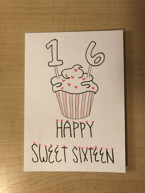 Sweet 16 Diy Cards, Sixteenth Birthday Card Ideas, Sweet 16 Card Ideas Diy, Sweet 16 Birthday Cards Diy, Sweet 16 Homemade Cards, Birthday Cards Sweet 16, Birthday Card For Sister Diy, Sweet 16 Drawings, 16 Birthday Card Ideas Diy