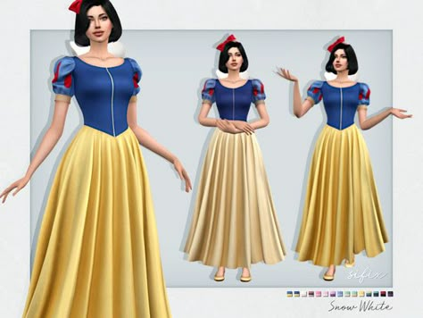 The Sims Resource - Snow White Dress Disney Princess Challenge, Snow White Hair, Carol Dress, Snow White Dress, Disney Challenge, Sims 4 Challenges, Sims 4 Cas Mods, Snow White Dresses, Disney Princess Outfits