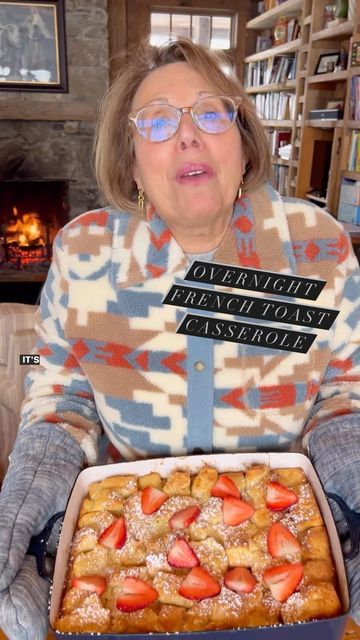 Babs on Instagram: "⛷Overnight French Toast Casserole ⛷️ A family favorite from my cookbook, Celebrate with Babs 📖 available everywhere books are sold. When traveling with the whole family, I love to have a breakfast ready to go in the morning. I make this French Toast Casserole the night before and it is ready before the earliest skiers walk out the door...it also stays delicious until the late sleepers get up ☺️ Give it a try, you will never go back to making breakfast in the morning for a bi Night Before French Toast Casserole, Overnight Strawberry French Toast Casserole, Breakfast Ideas To Make The Night Before, Bagel French Toast Casserole, Skiers French Toast, Brunch With Babs Recipes, Baked French Toast Casserole Overnight, Memes Recipes, Brunch With Babs