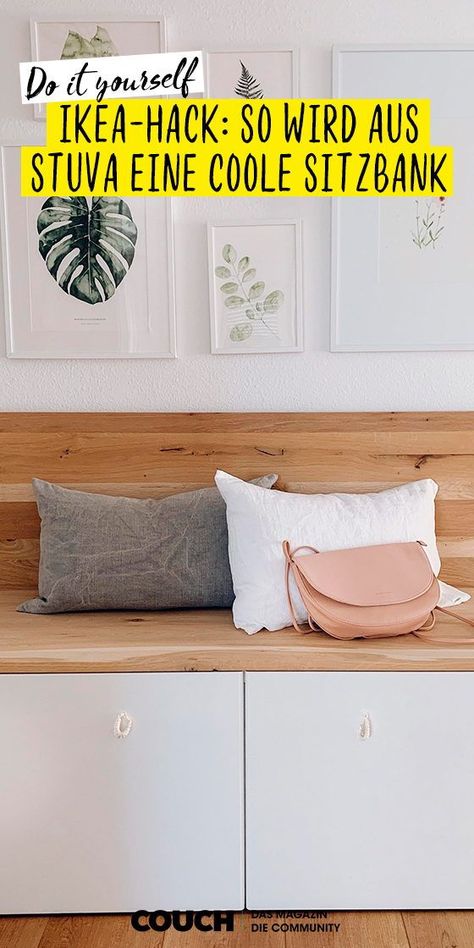 Ikea-Hack: Maditashaus hat aus der Kinderzimmer-Serie Stuva eine schöne Sitzbank mit Stauraum für den Flur gebaut. Uk Townhouse, Danish Decor, Diy Bank, Ikea Stuva, Ikea Inspiration, Living Styles, Ikea Hack, Facebook Instagram, Room Inspo