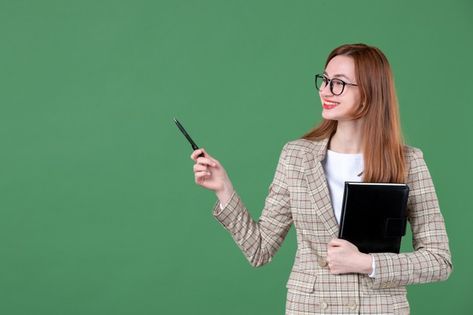 Teacher Pose Reference, Teacher Pose, School Teacher Photo, Teacher Reference, Teacher Picture, Pointing Fingers, Teacher Photo, Female Teacher, Presents For Teachers