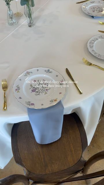 Texas Wedding Photographer on Instagram: "thrifted + vintage reception plates !!!  she also hand scrubbed every single goodwill sticker off too  #weddingreception #vintagewedding #thrifteddecor #weddingdiy" Thrifting For Wedding, Thrifted China Wedding, Thrifted Wedding Dishes, Thrifted Wedding Plates, Thrifted Plates Wedding, Thrifted Wedding Ideas, Thrifted Wedding Decor, Goodwill Wedding, Thrift Wedding