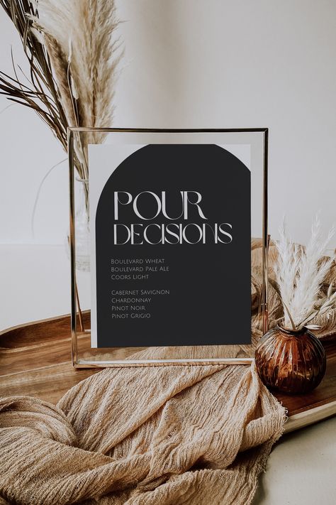 Customizable Wedding Bar Menu Template Arch Bar Sign - Etsy Modern Industrial Wedding Decor, Dark Romantic Wedding Decor, Modern Boho Wedding Decor, Modern Minimalist Wedding Decor, Bar Signage Wedding, Wedding Bar Setup, Bar Decor Wedding, Wedding Bar Signs, Alcohol Wedding