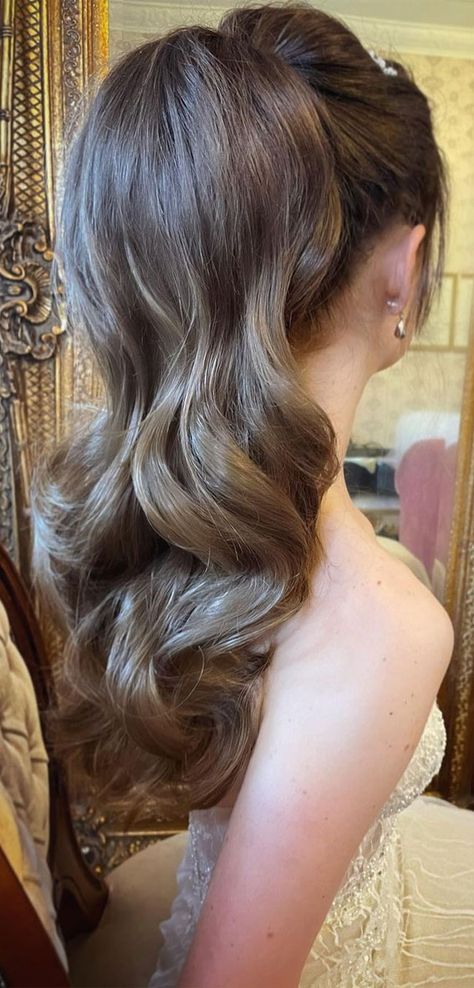 High And Low Ponytails For Any Occasion : Bouncy Bridal Ponytail Occasion Ponytail, Ponytail Braided Hairstyles, Debut Hairstyles, Ponytail Bridal Hair, Curled Ponytail Hairstyles, Ponytail Braided, Wedding Ponytail Hairstyles, Fancy Ponytail, Low Ponytails