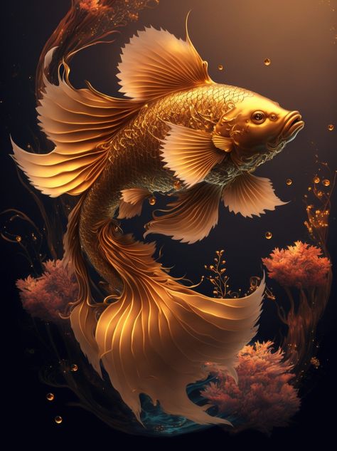 Gold Butterfly Koi Fish, Golden Fish Painting, Fish Images Pictures, Golden Fish Wallpaper, Golden Fish Drawing, Ikan Laga, Dagobert Duck, Aquatic Art, Fish Gallery