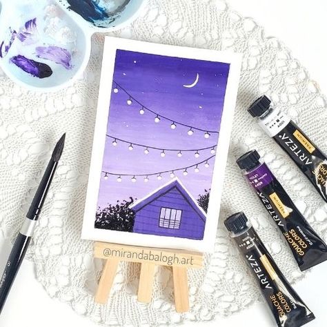 Sky Art Painting, Gouache Paint, Acrylic Painting Ideas, Watercolor Tips, Simple Canvas Paintings, Beautiful Art Paintings, Easy Canvas Art, Gouache Art, Canvas Painting Designs