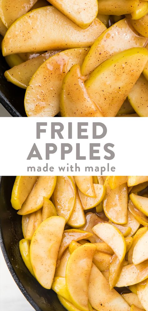 These classic fried apples are simple and delicious but made with a slightly healthy and more delicious twist: maple syrup instead of refined sugar. The maple syrup makes these fried apples even richer and they're a lot like the fried apples at Cracker Barrel! They're the perfect side dish or topping come fall and winter. Easy to make paleo and vegan, too. #sidedish #apple #fallfood #winter #paleorecipes Paleo Fried Apples, Vegan Fried Apples, Keto Fried Apples Recipe, Keto Fried Apples, Healthy Fried Apples, Spiced Apples Recipe, Appetizing Food, 40 Aprons, Sweet Fries