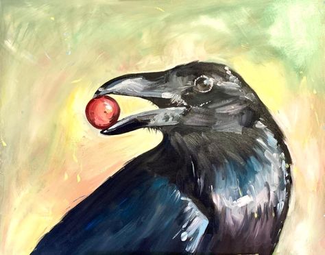 Crow Oil Pastel, Crow Painting Easy, Crow Painting Acrylic, Crow Reference, Ruined Kingdom, Crow Paintings, Crow Illustration, Halloween Canvas Art, Crow Painting