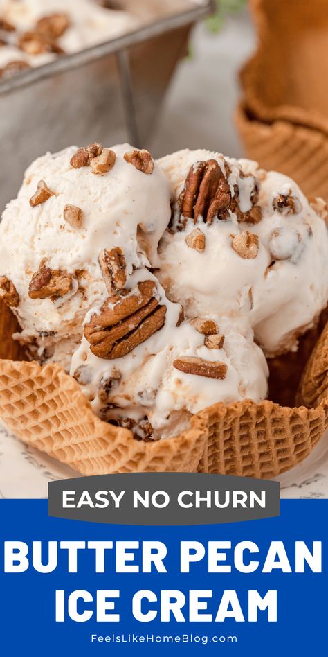 Butter Pecan No Churn Ice Cream, Butter Pecan Ice Cream No Churn, Butter Almond Ice Cream Recipe, No Churn Butter Pecan Ice Cream, No Egg Ice Cream Maker Recipes, Egg Free Ice Cream Recipe, Black Walnut Ice Cream, No Churn Vanilla Ice Cream, No Churn Ice Cream Recipes