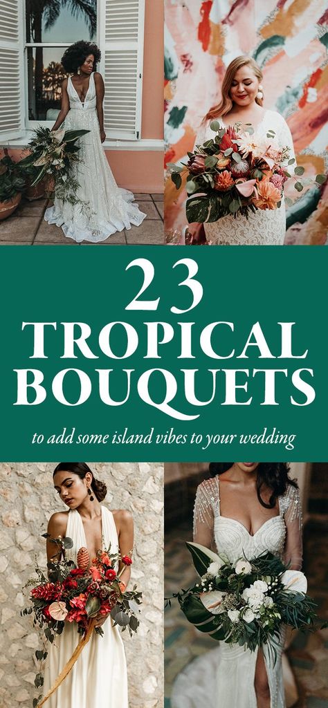 Tropical Bridal Bouquet, Tropical Wedding Bouquets, Bouquets Ideas, Tropical Wedding Inspiration, Palm Wedding, Wedding Tropical, Beach Wedding Colors, Tropical Beach Wedding, Tropical Wedding Flowers