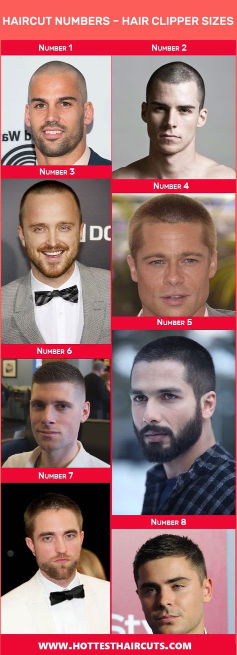 Guide for Haircut Numbers – Hair Clipper Sizes - Haircuts & Hairstyles 2019 Clipper Guard Sizes Hair, Number 8 Haircut Men, Number 8 Haircut, Hair Clipper Sizes, Unique Hair Cuts, Long Buzz Cut, Sleek Short Hair, Plum Hair, Hair Trim