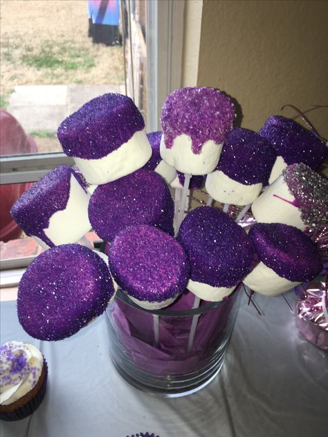 Purple Party Desserts, Purple And Silver Centerpieces Diy, Sweet 16 Dessert Table Ideas Purple, Black Purple Birthday Decor, Euphoria Themed Snacks, Purple B Day Party, Purple Glitter Birthday Party Ideas, Purple Desert Table Ideas, 13 Shades Of Purple Party