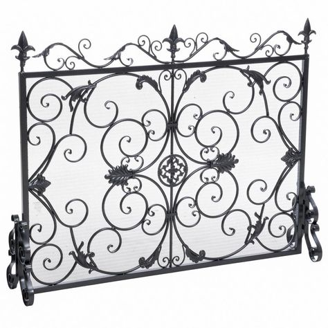 Wrought Iron Fireplace Screen, Fireplace Screens With Doors, Iron Fireplace Screen, Wrought Iron Fireplace, Decorative Fireplace Screens, Fireplace Dimensions, Metal Fireplace, Gorgeous Fireplaces, Black Fireplace