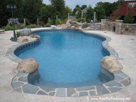 Bluestone Coping - Tumbled and Irregular Pool With Bluestone, Tumbled Bluestone, Inground Pool Landscaping, Pool Repair, Swimming Pool Construction, Vinyl Pool, Pool Remodel, Pool Liners, Pool Coping