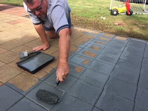 Paving the Way - Transforming Old Pavers Cement Pavers, Paint Concrete Patio, Painted Pavers, Pavers Diy, Outdoor Pavers, Paving Ideas, Outdoor Paving, Concrete Patios, Paving Design