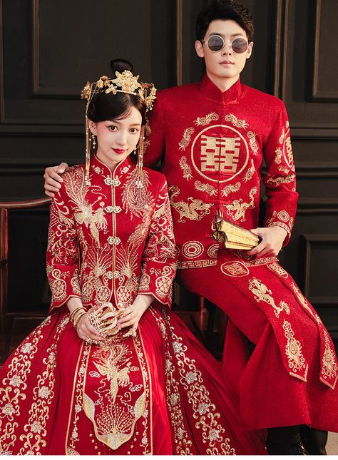 Embroidery Dragon Phoenix Chinese Traditional Couple Wedding Suit Cheongsam Elegant Bride Vintage Qipao Dress Китайская Одежда - Sets - AliExpress Vintage Qipao, Phoenix Chinese, Traditional Couple, Bride Vintage, Dragon Phoenix, Qipao Dress, Elegant Bride, Wedding Suit, Couple Wedding