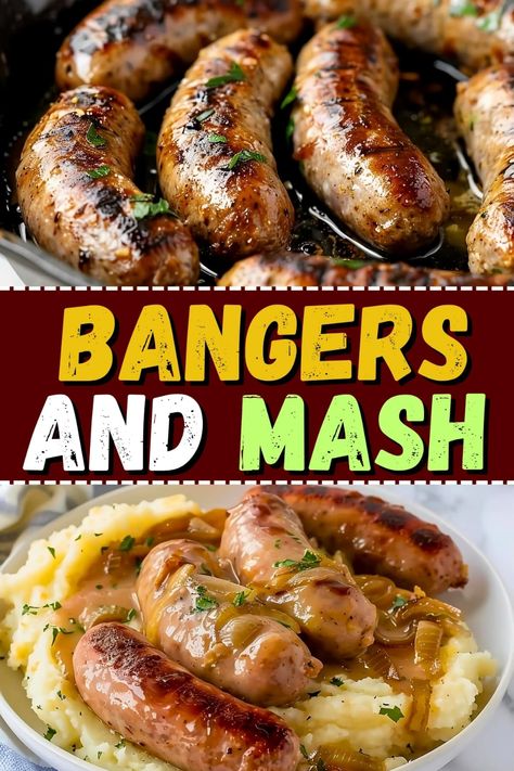 Bangers and Mash is a fun British dish featuring succulent pork sausages, creamy mashed potatoes, and a savory onion gravy you'll dream about all week. Mashed Potatoes Bowl, Scotland Recipes, Irish Meals, Bangers And Mash Recipe, Sausage Meals, Sausage And Mash, Pork Sausage Recipes, Pork Sausages, Bowl Meals