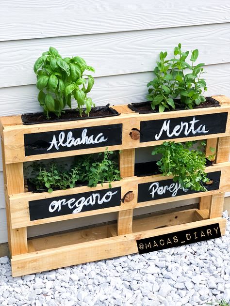 Pallet Garden Ideas Diy, Home Vegetable Garden Design, Potager Palettes, Herb Garden Pallet, Diy Herb Garden, Balkon Design, Diy Raised Garden, Garden Decor Diy, Garden Crafts Diy