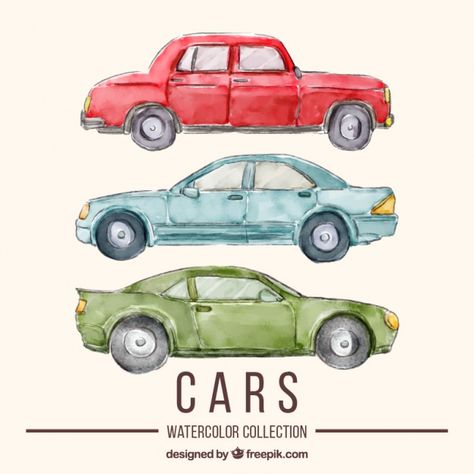 Watercolor car set  Vector | Free Download Learn Watercolor Painting, Watercolor Birthday Cards, Learn Watercolor, Car Icons, Sketches Of People, Small Canvas Paintings, Boy Illustration, Car Birthday, Floral Tattoo Design