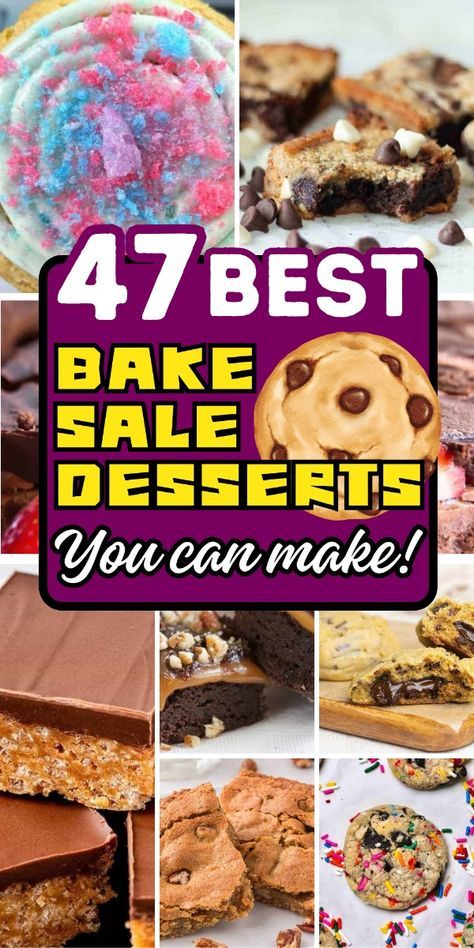 These bake sale dessert recipes are sure to be a hit. They’re easy to make and delicious! Easy Items For Bake Sale, Dessert Ideas For Selling, Successful Bake Sale, Easy Bake Sale Desserts, Holiday Bake Sale Ideas Christmas, Good Bake Sale Items, Baking Sale Ideas, Bake Goods For Bake Sale, Popular Bake Sale Items