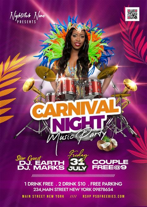 Carnival Event Party Flyer PSD Template – PSDFreebies.com Music Concert Poster, Carnival Flyer, Carnival Event, Event Flyer Design, Carnival Night, Carnival Design, Free Psd Flyer Templates, Carnival Posters, Music Concert Posters